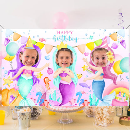 Mermaid photo Frame Background Little Mermaid Tail Birthday Party Decor Kids Girl Baby Shower Birthday Party Supplies Backdrop Good Vibrations