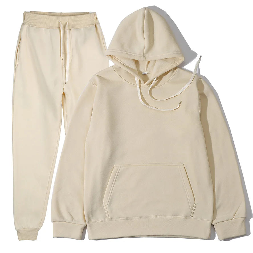 Men's Autumn and Winter New Solid Color Hoodie+pants Two-piece Set Fashionable Casual Sports Set Size S-3XL Men's Tracksuit Good Vibrations
