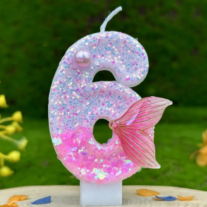 Digital Birthday Candles Party Decoration Birthday Pink Candles Sparkling Pink Beauty Fish Tail Wedding Boys Girls Gifts Number Good Vibrations