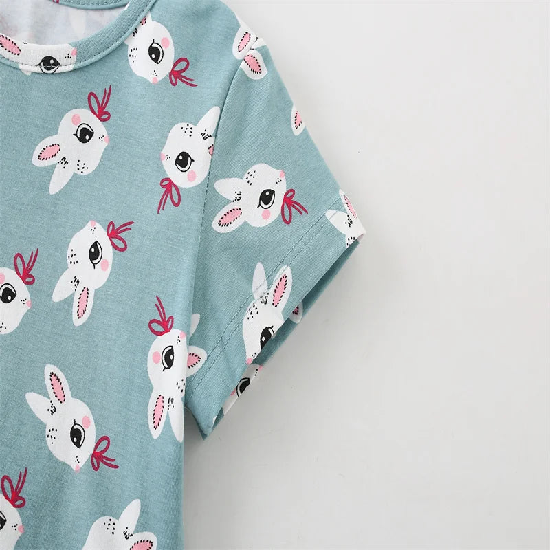 Jumping Meters 2-7T Summer Princess Girls Dresses Short Sleeve Animals Bunny Children's Clothing Hot Selling Toddler Kids Frocks Good Vibrations