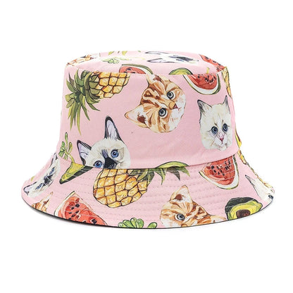 Hot Sale Unisex Bucket Hats Summer Double-sided Wear Fruit Printing Women Cap Outdoor Sun Hat Men Classic Panama Bucket Hat Good Vibrations