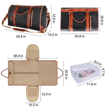Geestock 2IN 1 Garment Duffel Bag for Travel Folding Suit Storage Bag Waterproof PU Travel Tote Bags Large Capacity Weekend Bag Good Vibrations