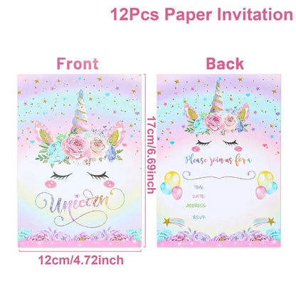 12pcs Invitation Card Unicorn Rainbow Balloon Envelope Card Girl Unicorn Theme Party Invitation Happy Birthday Party Decoration Good Vibrations