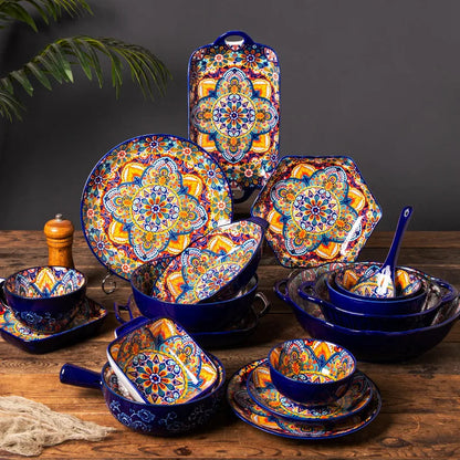 Ceramic Tableware Set Rice Bowl Serving Plate Creative Cutlery Soup Plate Noodle Handle Bowl Sauce Dish Steak Salad Fruit Plate Good Vibrations