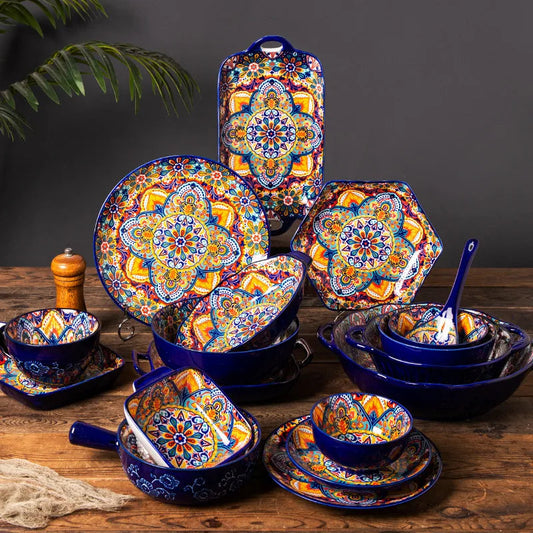 Ceramic Tableware Set Rice Bowl Serving Plate Creative Cutlery Soup Plate Noodle Handle Bowl Sauce Dish Steak Salad Fruit Plate Good Vibrations