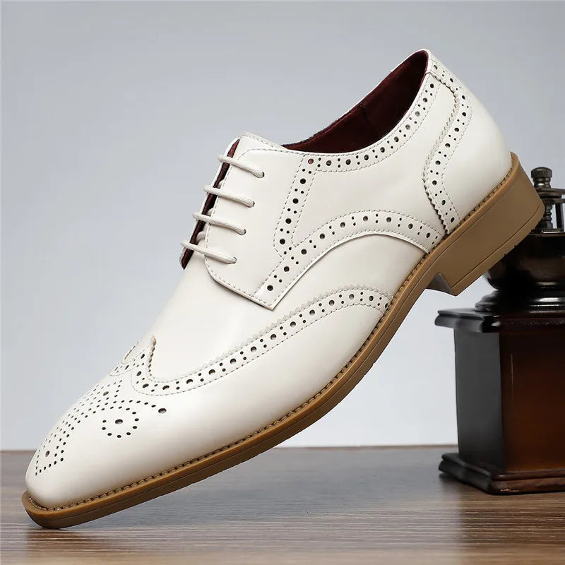 Fashion New Men's Pointed Green White Casual Brogues Oxford Shoes Male Wedding Dress Homecoming  Formal Wedding Formal Footwear Good Vibrations