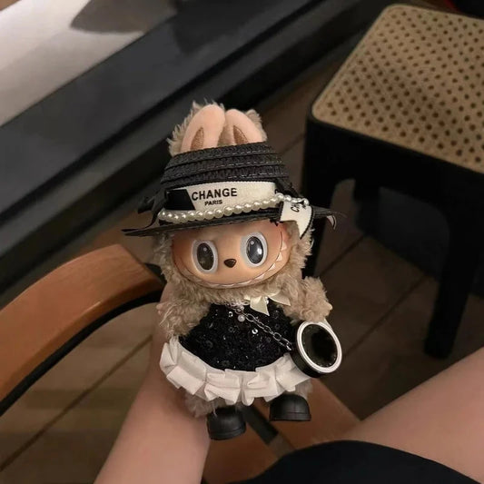 For Labubu Clothes,  Classic Black and White Sequined Fashion Elegant Dress for V1/V3 Dolls Outfit Accessories Girl Gift Good Vibrations