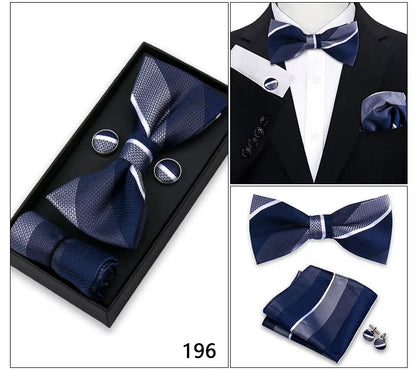 Bowtie For Men Set Gift Box Business Gift Fashion Bow Tie Pocket Square Cufflinks Set Bowtie 3pcs For Wedding Hanky Cravata Neck