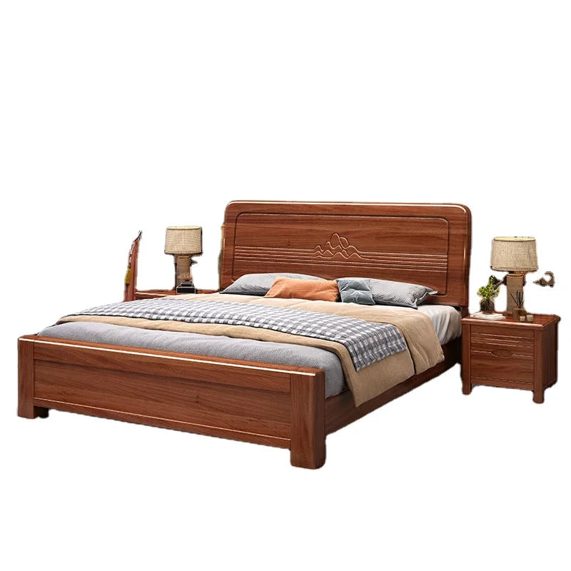 Wooden Beds Single Double Bed Bedroom Furniture Chinese Light Luxury Wood Bed Good Vibrations