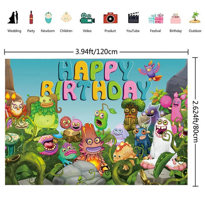 My Singing Game Monsters Birthday Party Decoration Balloons Backdrop Banner Cake Topper Baby Shower Party Supplies Tableware Good Vibrations