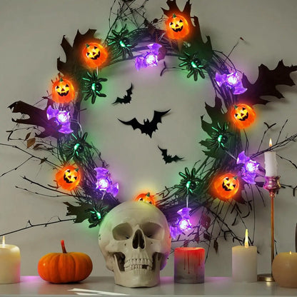 1pc LED Halloween Pumpkin Spider Bat String Light Battery Operated Waterproof Indoor And Outdoor Spooky Atmosphere Hanging Decor Good Vibrations