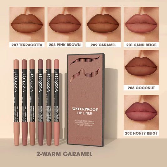 Rozza Waterproof Lip Liner Pencil Set, Weightless Precise Liner with Super Soft Blendable Texture Matte Soft Good Vibrations