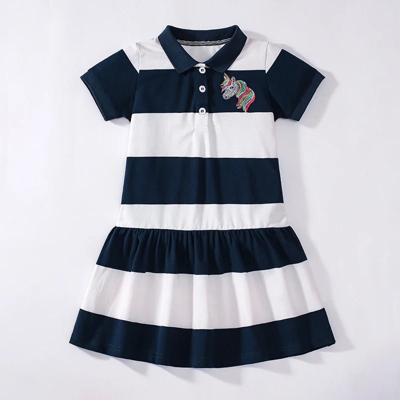 Little maven Baby Girls Summer Casual Clothes Little Genius Pretty Cartoon Dress Kids Soft and Comfort Wear Children's Clothing Good Vibrations
