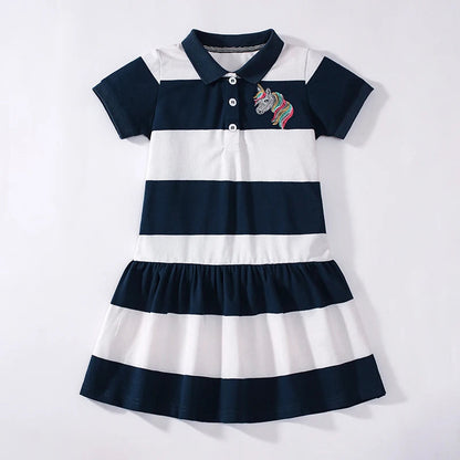 Little maven Baby Girls Summer Casual Clothes Little Genius Pretty Cartoon Dress Kids Soft and Comfort Wear Children's Clothing Good Vibrations