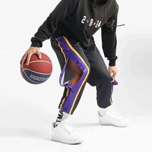 Harajuku Fashion Sports Men Pants Daily Outdoor Basketball Sweatpants Hollow Out Side Stripe Button Fly Design Creative Trousers Good Vibrations