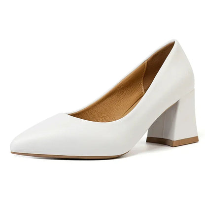 Women High Heel Pumps 2025 Thick Heels Women Shoes Solid Color Pointed Toe High Heel Office Shoes New Woman Shallow Casual Shoes Good Vibrations