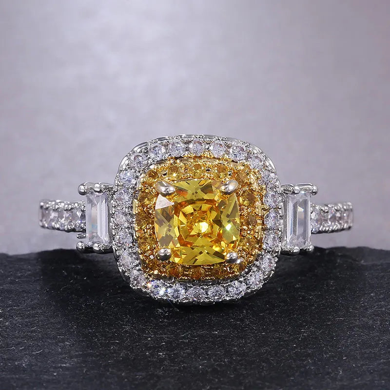 New Elegant Yellow Cubic Zirconia Women Rings Luxury Wedding Anniversary Party Lady's  Accessories Bright Fashion Jewelry Good Vibrations