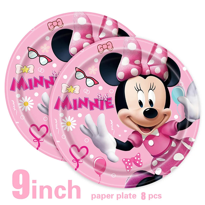 Disney Pink Minnie Mouse One Year Old Birthday Party Supplies Cup Plate Kids Girl Birthday Party Decor Disposable Tableware Set Good Vibrations