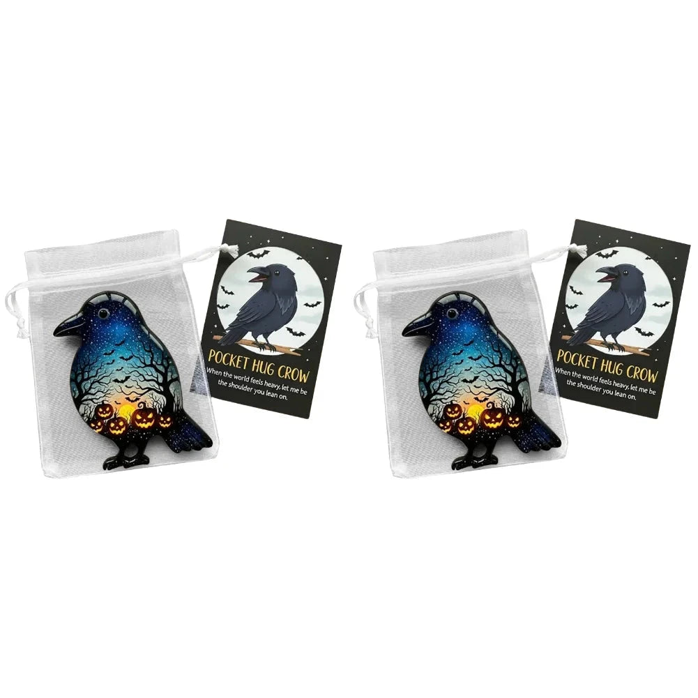 2Pcs Pockets Hug Ghost Halloween Acrylic Mini Ghosts Statue Inspirational Pocket Hug Ornaments With Positive Card For Party Gift Good Vibrations