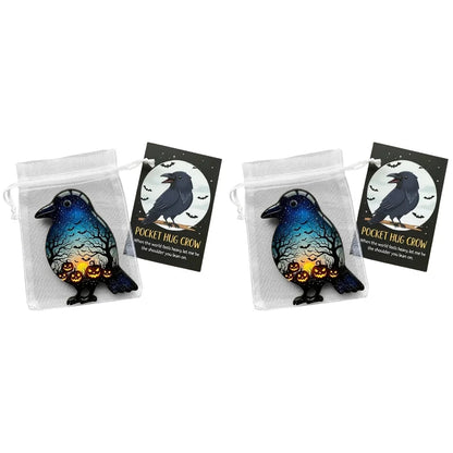 2Pcs Pockets Hug Ghost Halloween Acrylic Mini Ghosts Statue Inspirational Pocket Hug Ornaments With Positive Card For Party Gift Good Vibrations