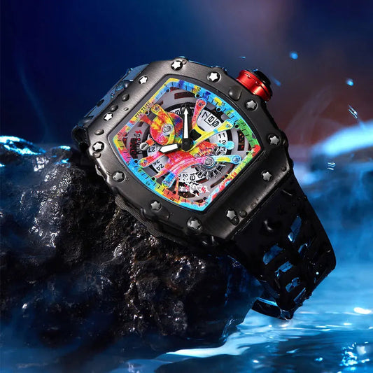 Fashion Mechanical Man Watches Classic Colorful RM Desgin Automatic Visable Wristwatch Causal Men Watch Rubber Strap Belt Good Vibrations