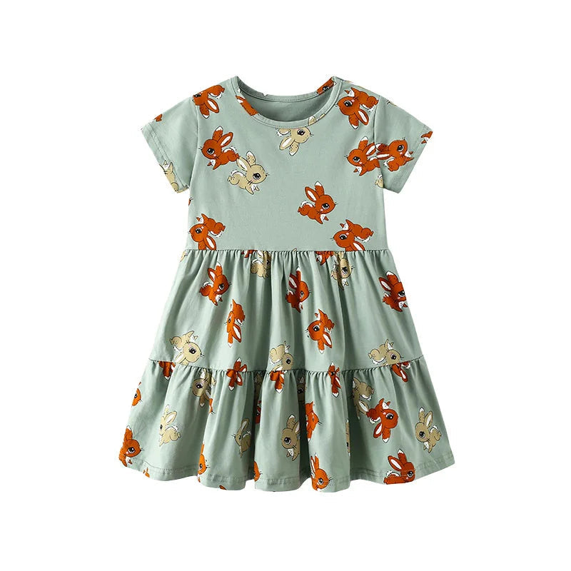 Jumping Meters 2-7T Summer Princess Girls Dresses Short Sleeve Animals Bunny Children's Clothing Hot Selling Toddler Kids Frocks Good Vibrations
