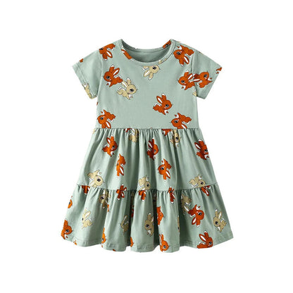 Jumping Meters 2-7T Summer Princess Girls Dresses Short Sleeve Animals Bunny Children's Clothing Hot Selling Toddler Kids Frocks Good Vibrations