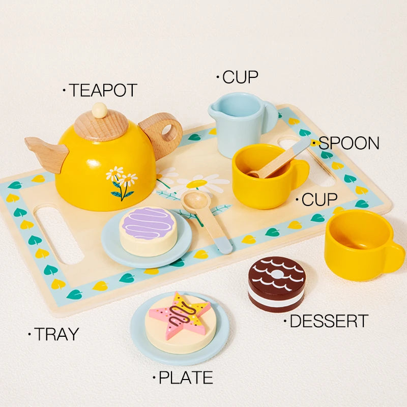 Wooden Pretend Afternoon Tea Toy Set - Children's Role-Playing Toy Ideal For Tea Party Role-Play And Social Skills Development Good Vibrations