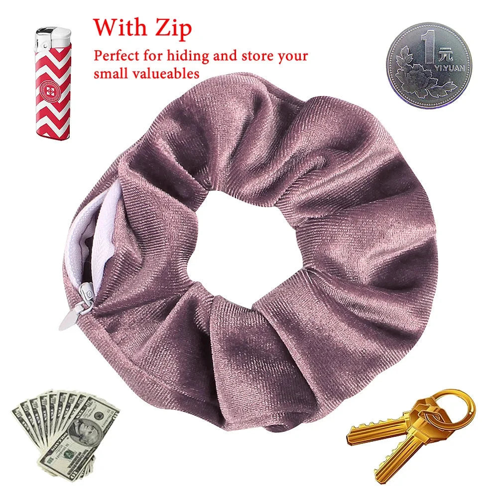 Portable ⁣Hidden Safe Sight Secret Hair Tie Storage Case Hair Scrunchie With Zipper Hide Key Cash jewelry For Travel Outdoor Good Vibrations