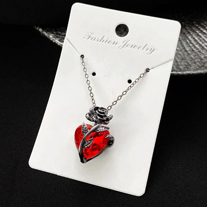 Gothic Rose Red Love Necklace Women's Y2K Jewelry Silver Color Tonebloody Human Heart Pendant Jewelry Personalized Gifts Good Vibrations Adult Super Store