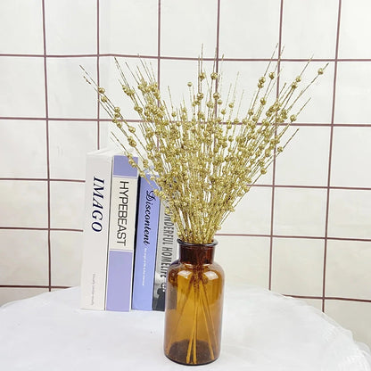 Christmas Tree Decoration, Fake Glitter Berry Leave, Dried Branch, Golden Powder, Flower Material, New Year Party, 1Pc, 12 Forks Good Vibrations