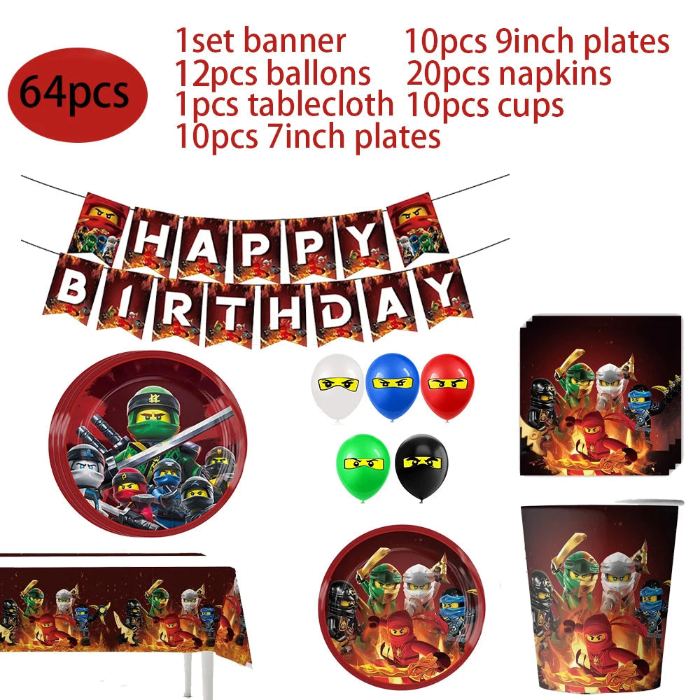 Ninja Them Birthday Party Decorations Kids Disposable Tableware Popcorn Paper Plates Balloons Cup For Boys Baby Shower Supplies Good Vibrations