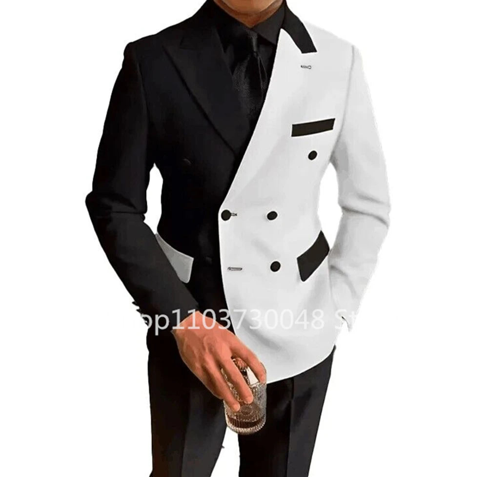 Fashion Style 2 Piece Wedding Men Suits Slim Fit Double Breasted Blazer Pants Formal Business Groom Wear Tuxedos Costume Homme Good Vibrations