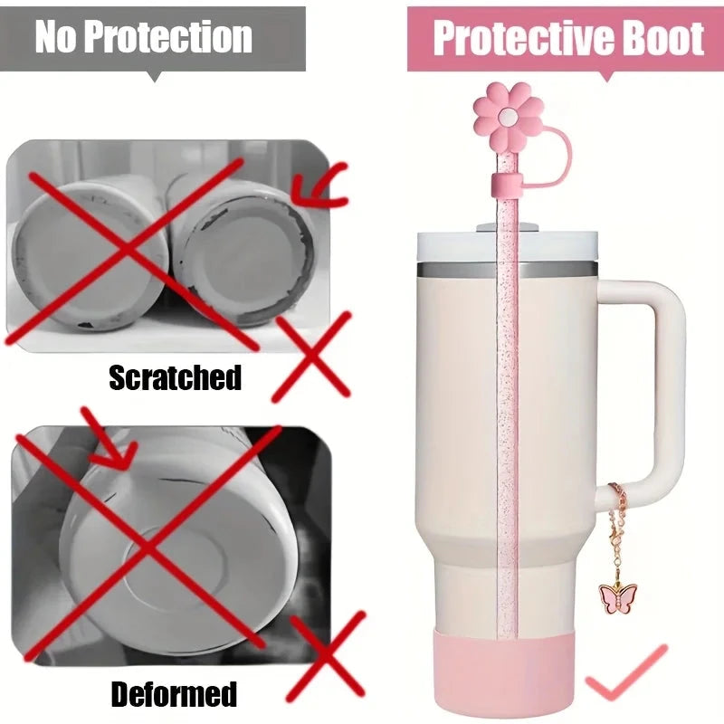 6pcs Reusable Accessories Set for Stanley 40oz Tumblers - Bow Straw Covers, Sparkling Straw, Protective Boot, Charm Chains Good Vibrations Adult Super Store