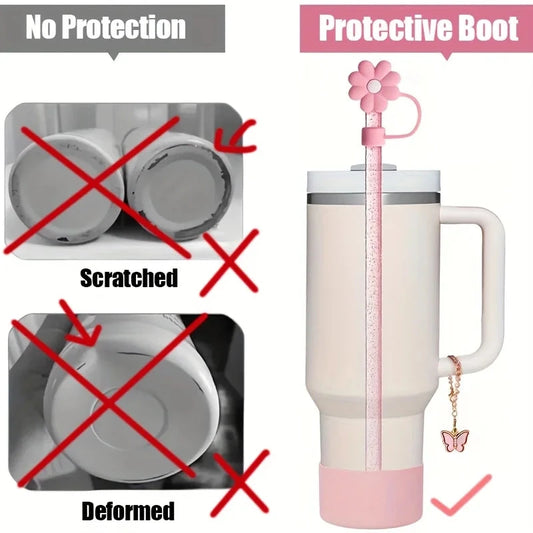 6pcs Reusable Accessories Set for Stanley 40oz Tumblers - Bow Straw Covers, Sparkling Straw, Protective Boot, Charm Chains Good Vibrations Adult Super Store