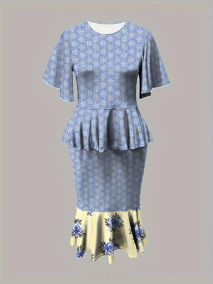 Women's stylish and elegant two-piece set: round neck top and irregular flared skirt Good Vibrations