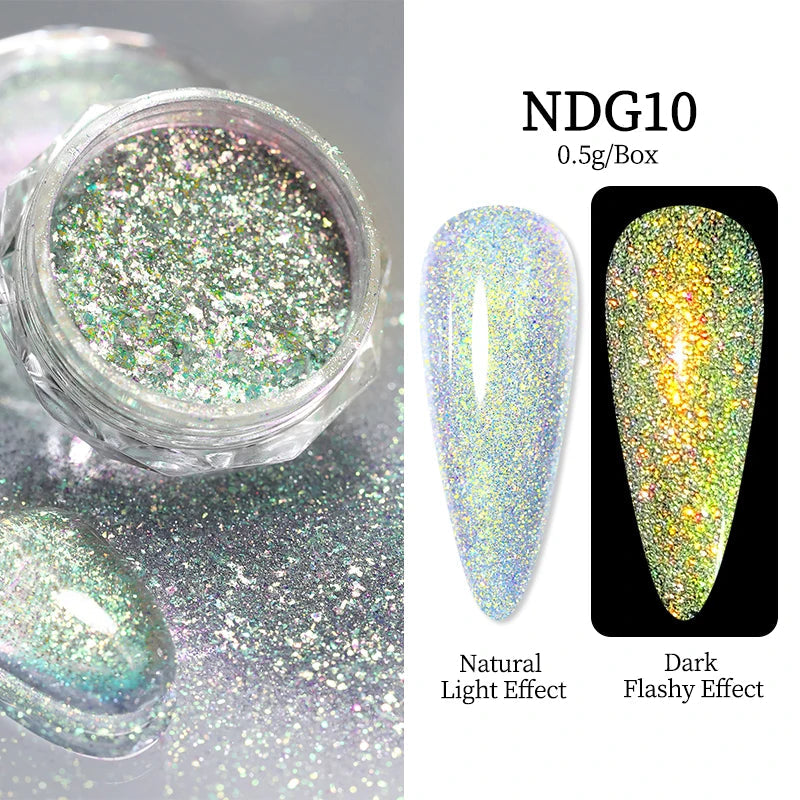 NICOLE DIARY Moonlight Mirror Nail Powder Aurora Silver Glitter Metallic Effect UV Gel Polish Pigment Chrome DIY Nail Decoration Good Vibrations