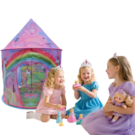 A 50inX40in Rainbow Unicorn Castle Kids' Tent, A Foldable Playhouse For Children to Play and Have Fun Good Vibrations