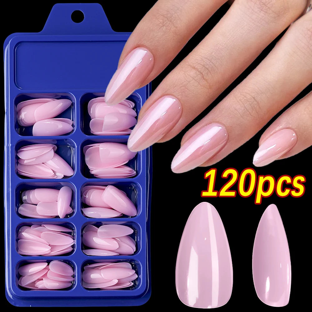 120pcs Pink French Tip Press-On Nails Medium Length Square Shape With Glossy Finish False Nails Full Cover Pre-Shaped Fake Nails Good Vibrations