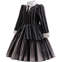Halloween Gothic Style Costume Dress for Girls Wensday 2 Cosplay Striped School Uniform Party Ball Gown Kids Vestidos Good Vibrations