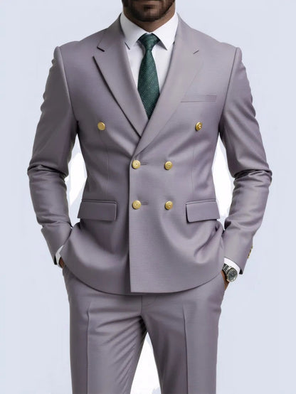 Suit (Blazer + Trousers) Men's Fashionable Gentleman Business Double-breasted Solid-color Banquet Host Casual Wedding Suit Good Vibrations