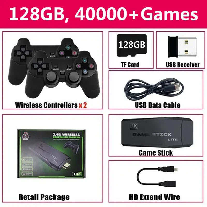 4K Game Stick TV Video Game Console Built-in 20000+ Games 64G Retro Handheld Game Player Wireless Controller Gamepad Good Vibrations
