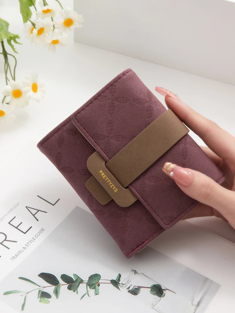 Explosive purse female Korean PU plaid buckle simple multi-card folding triple fold bag large capacity student ladies daily trav Good Vibrations