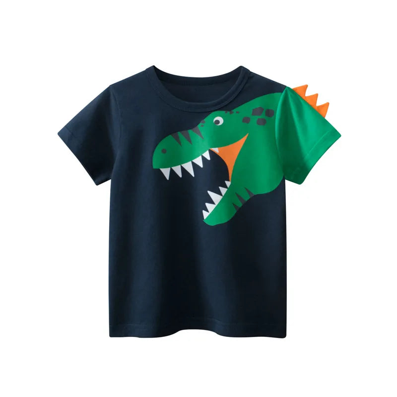 2024 Children 3D Cartoon Short T-Shirts Clothes for Boy 100% Cotton Short Sleeve Dinosaurs Cute Kids Casual Sport Top Tees Good Vibrations