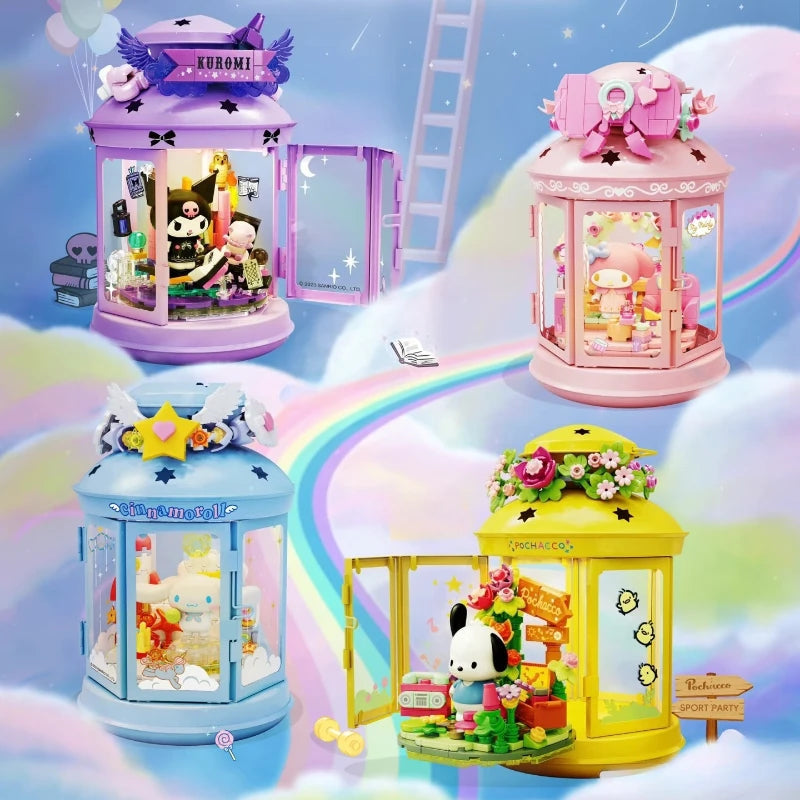 Sanrio Building Blocks Night Light Series Puzzle Assembly Kuromi Pochacco Kawaii Decorative Building Blocks Girl's Birthday Gift Good Vibrations