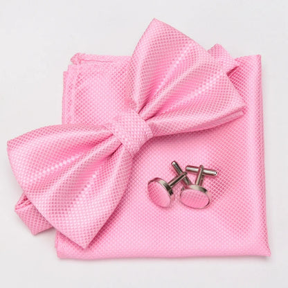 Men Bowtie Set 3pcs Plaids Classic Fashion Wedding Party Formal Cufflinks Bow Tie Handkerchief Cuff Links Lots Three Piece Set Good Vibrations