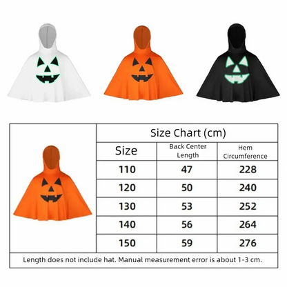 Cool Halloween Noctilucent Pumpkin Cloak Fun Creative Ghost Face Shawl Sleeveless with Hat Kid Cosplay Costume Gift Good Vibrations