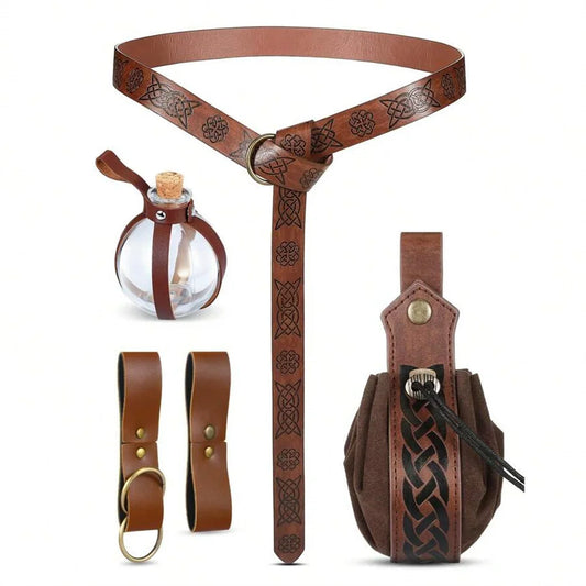 Halloween Costume Accessory Set with Medieval Belt Without Glass bottles and Punching Detail for Renaissance Fairs Good Vibrations