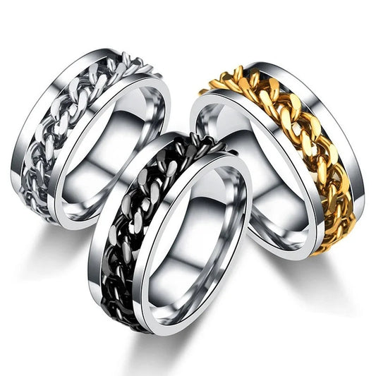 Titanium Steel Rotatable Chain Rings for Women Men Spinner Ring Decompression Multifunctional Chain Ring Bottle Opener Ring Gift Good Vibrations