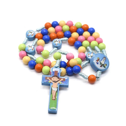 Cartoon Cross Pendant Necklace Kid Rosary Beads Catholic Religious Jewelry Good Vibrations